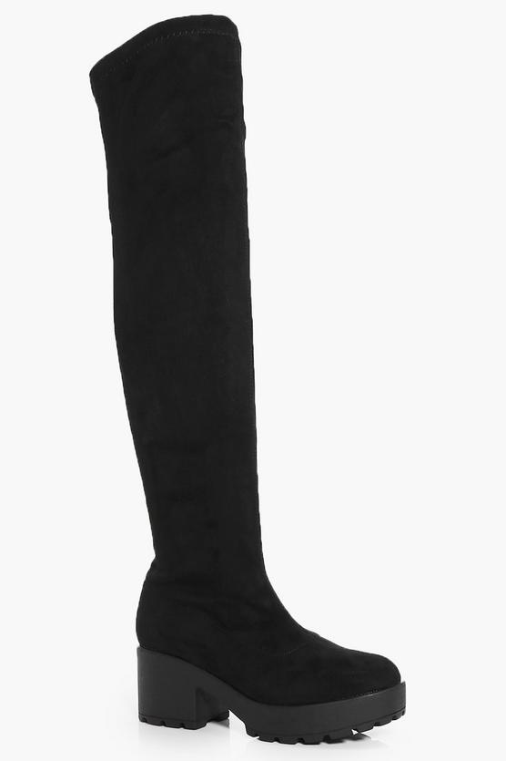 Tia Cleated Chunky Sole Over The Knee Boot